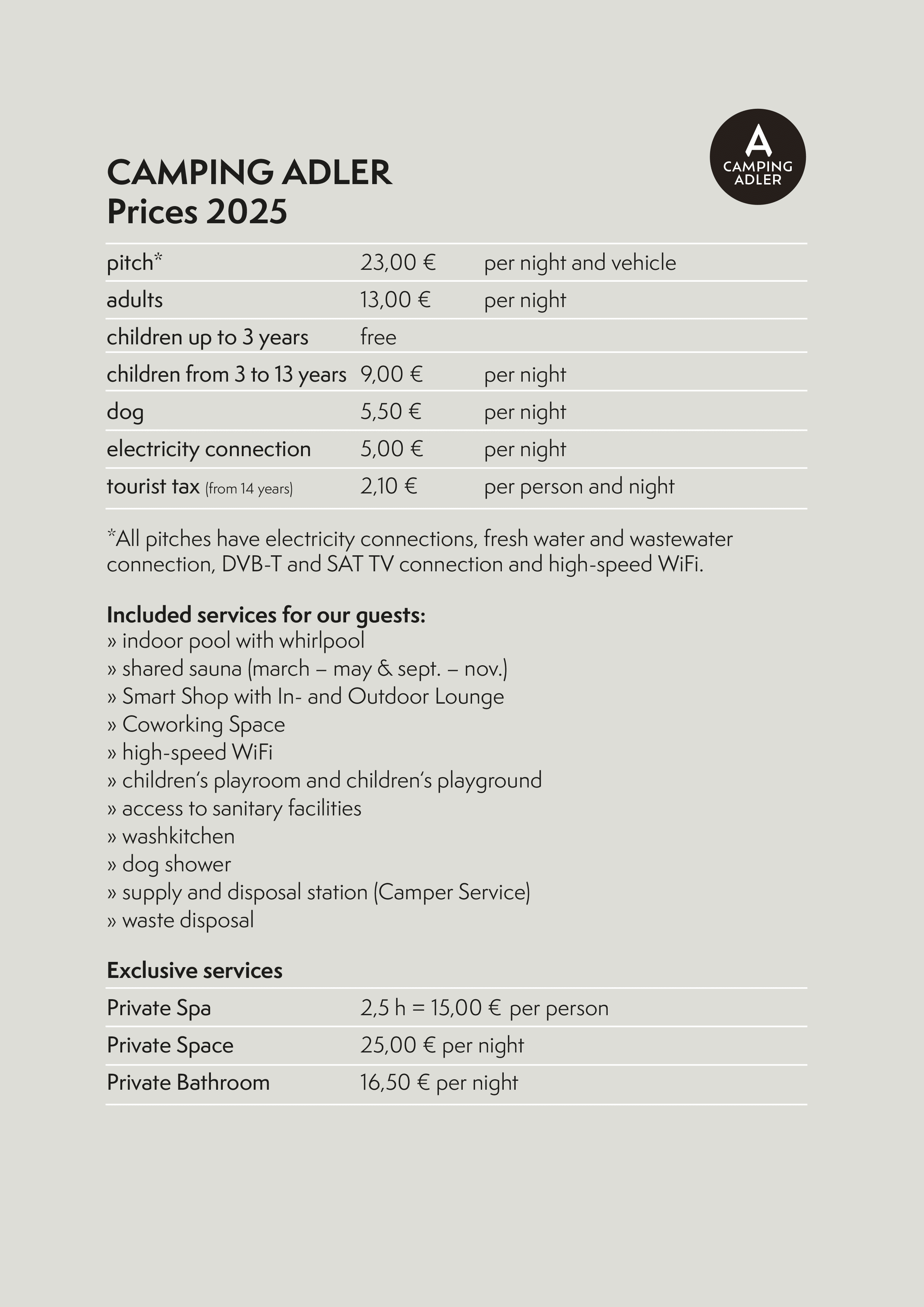 Camping Adler Prices 2025